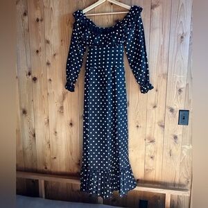Vintage 1960s Polka Dot Ruffled Maxi Dress